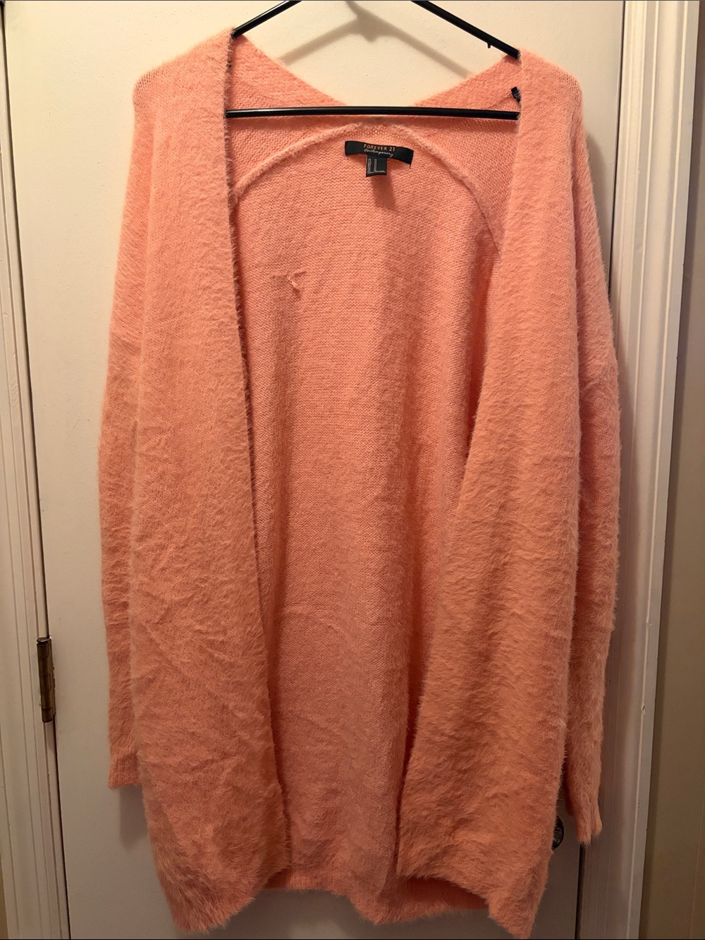 Forever 21 Peach Pink Open-Front Fuzzy Cardigan